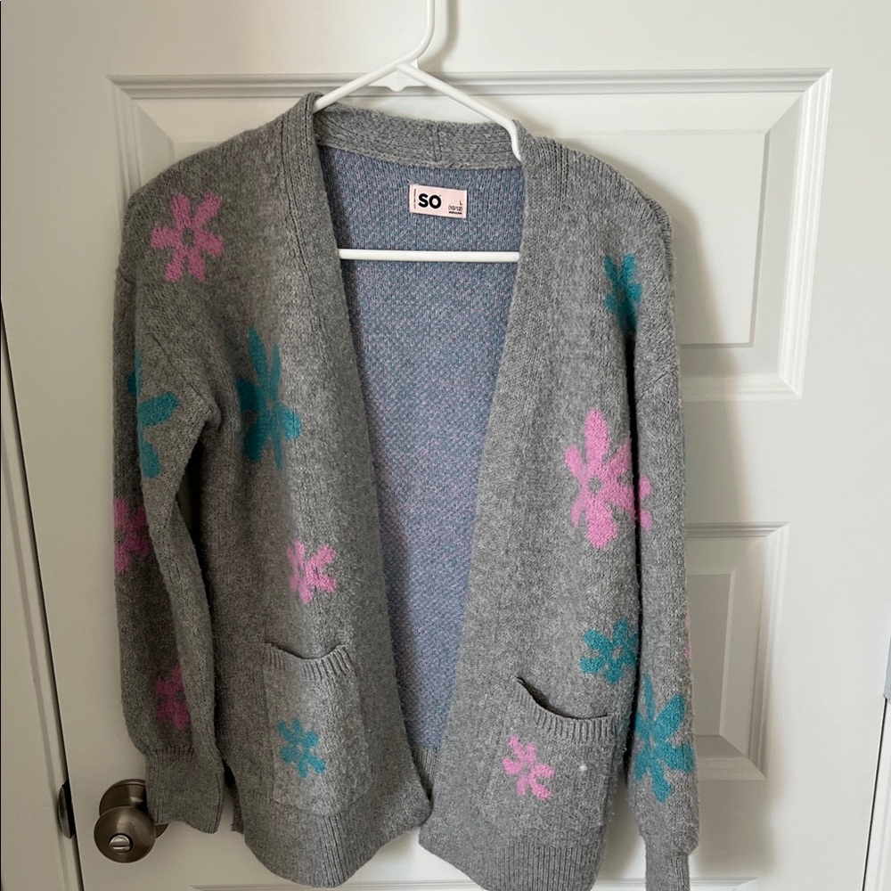 SO Kids Gray Sweater with Pink and Blue Floral Design